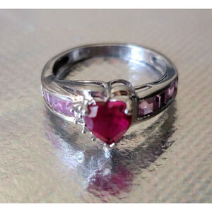 Vintage THL 10k White Gold Ruby Heart Ring, Size 5.25 - Elegant & Timeless